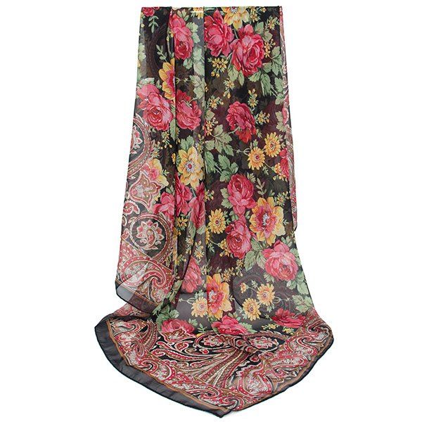 

Vintage Paisley Flowers Printing Shawl Scarf, Black