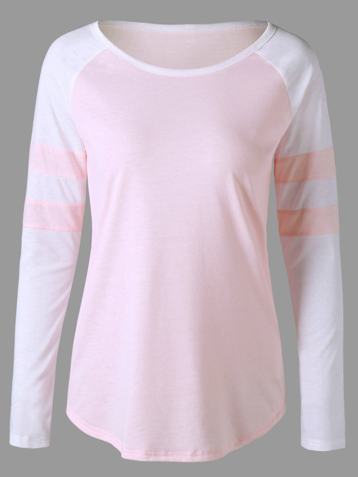 

Two Tone Raglan Sleeve Curved Top, Pink