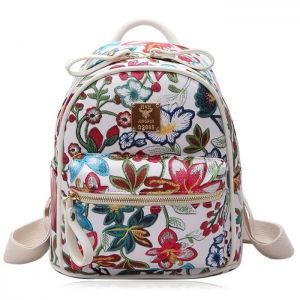Faux Leather Floral Print Backpack