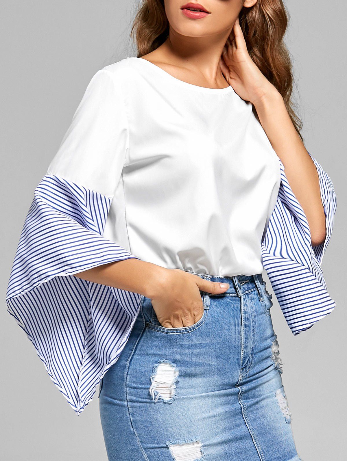 Trendy Striped Flare Sleeve Top  