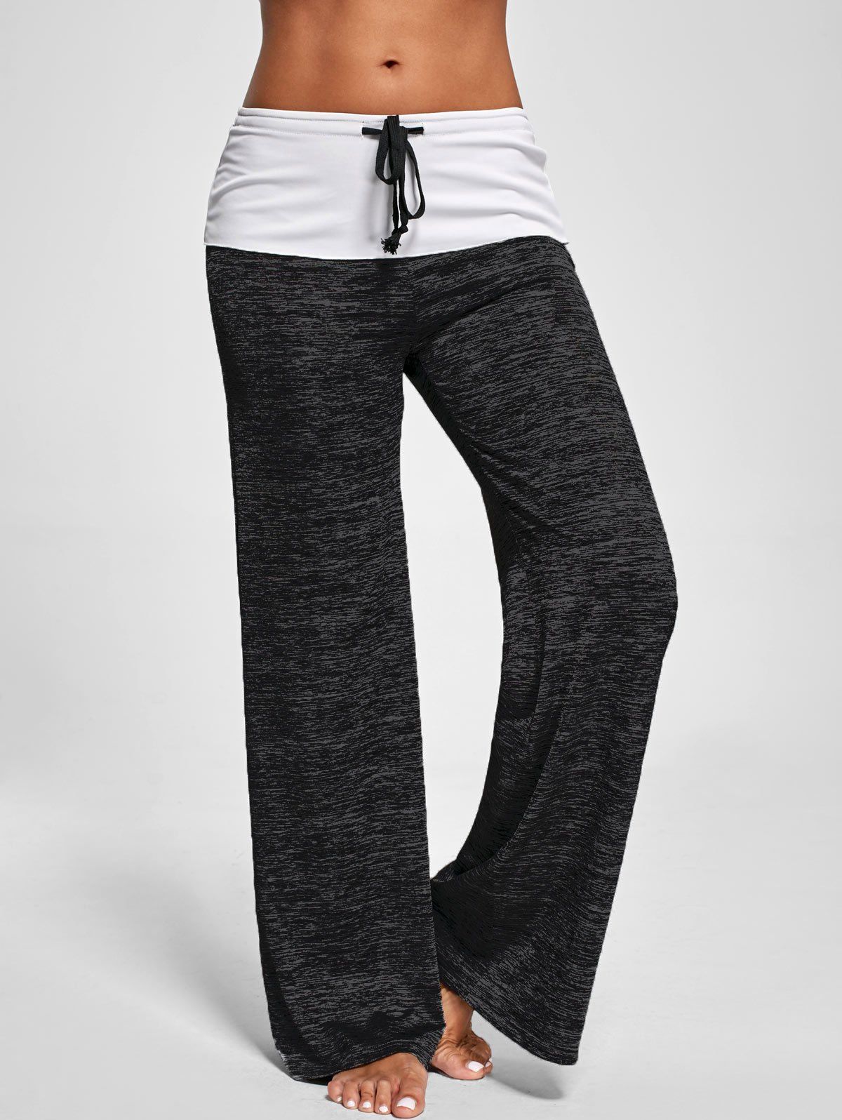 

Foldover Heather Palazzo Pants, Black grey