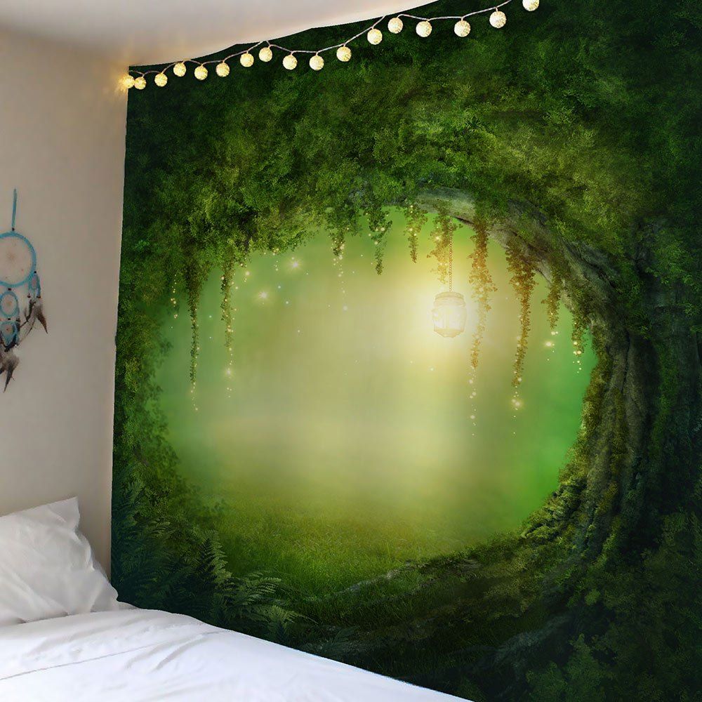 

Tree Hole Light Waterproof Velvet Wall Tapestry, Green