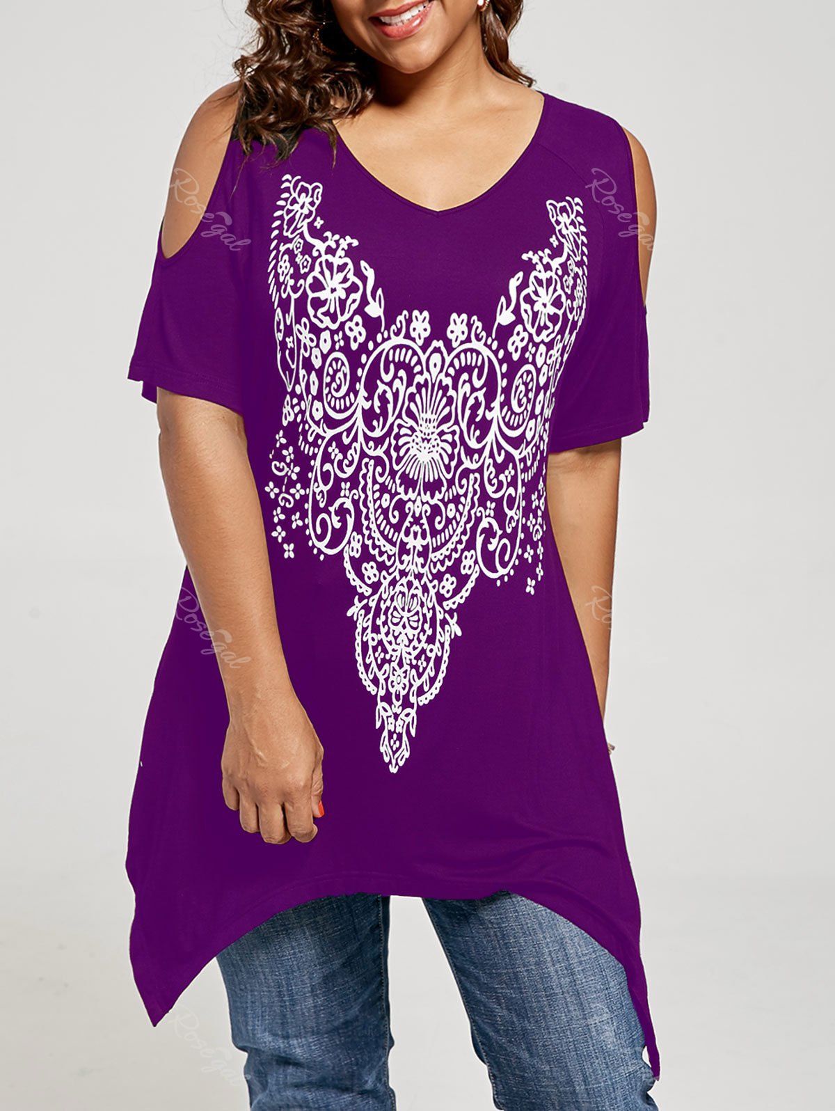 

Plus Size Cold Shoulder Tunic Top, Purple