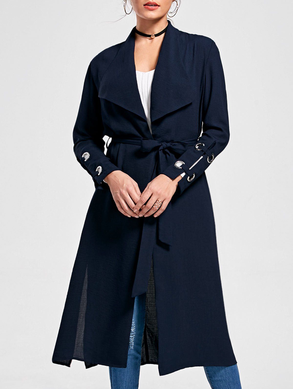 Store Belted Waterfall Midi Trench Coat  