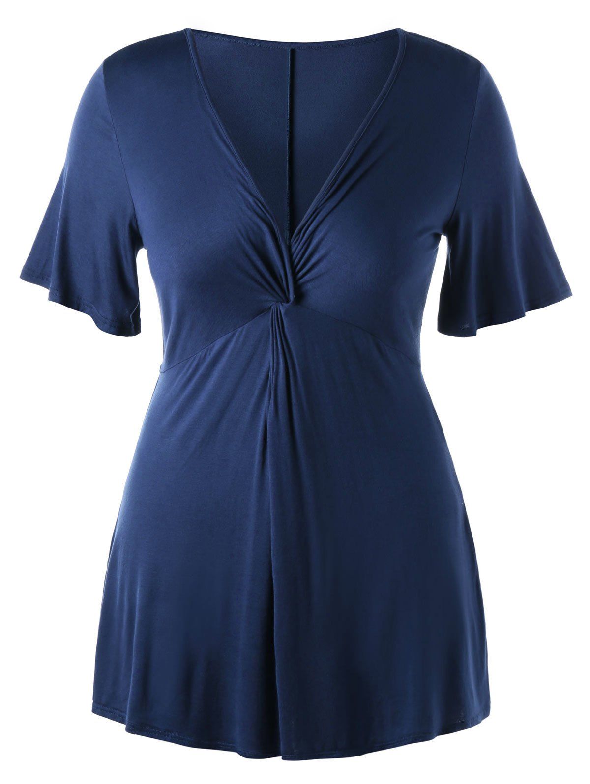 

Plus Size V Neck Twist Front Tunic Top, Cadetblue
