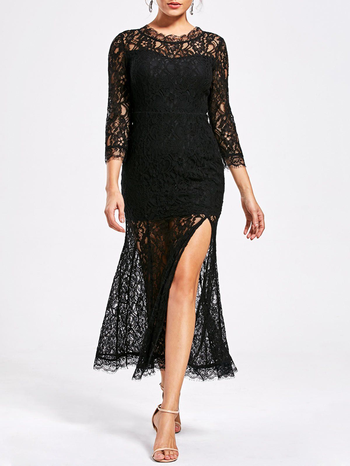

Lace High Split See Thru Party Dress, Black