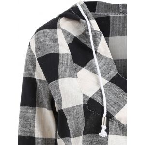 Hooded Drawstring Kangaroo Pocket Checkered Blouses