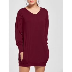 

Long Sleeve Short Tunic T-shirt Dress, Wine red