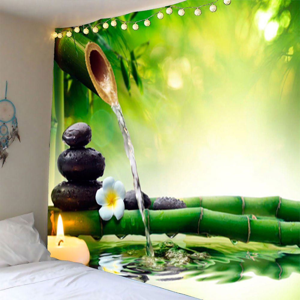 

Bamboo Water Stone Print Waterproof Wall Art Tapestry, Green