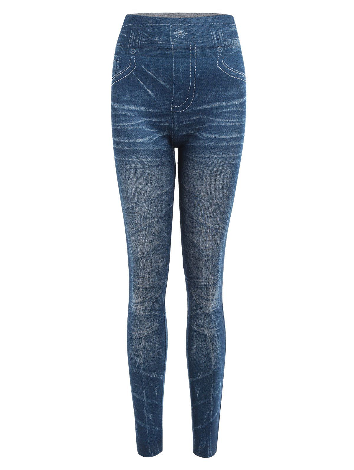

Vintage Mid-Waisted Slimming Tattoo Graffiti Women's Jean Leggings, Blue