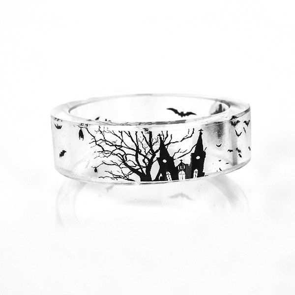

Transparent Halloween Castle Bat Resin Ring