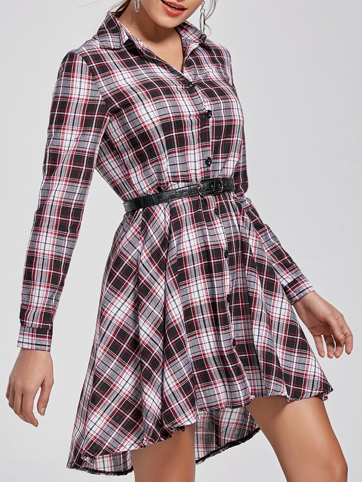 

Button Down Plaid Long Sleeve Shirt Dress, Colormix