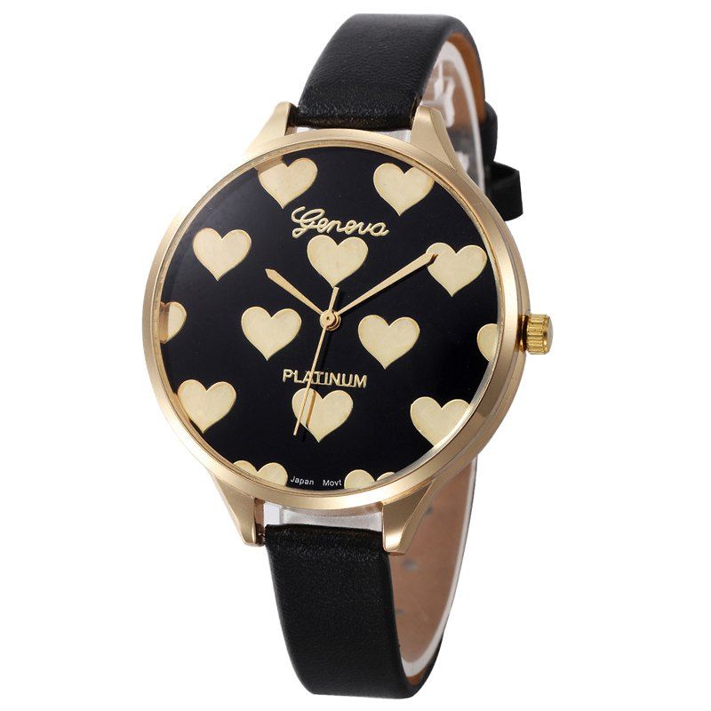 

Faux Leather Strap Heart Face Watch, Black