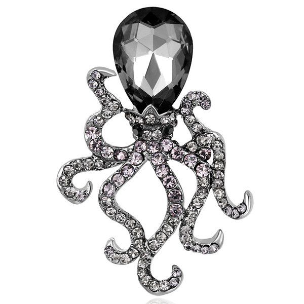 

Octopus Shape Rhinestone Faux Crystal Inlay Brooch, Black