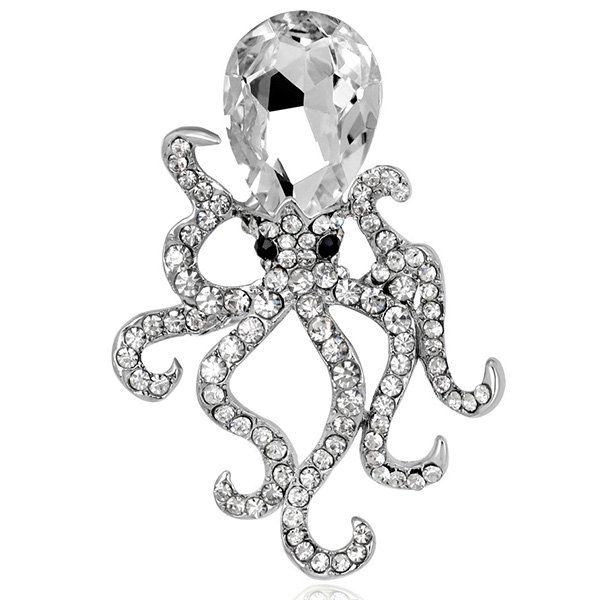 

Octopus Shape Rhinestone Faux Crystal Inlay Brooch, Silver