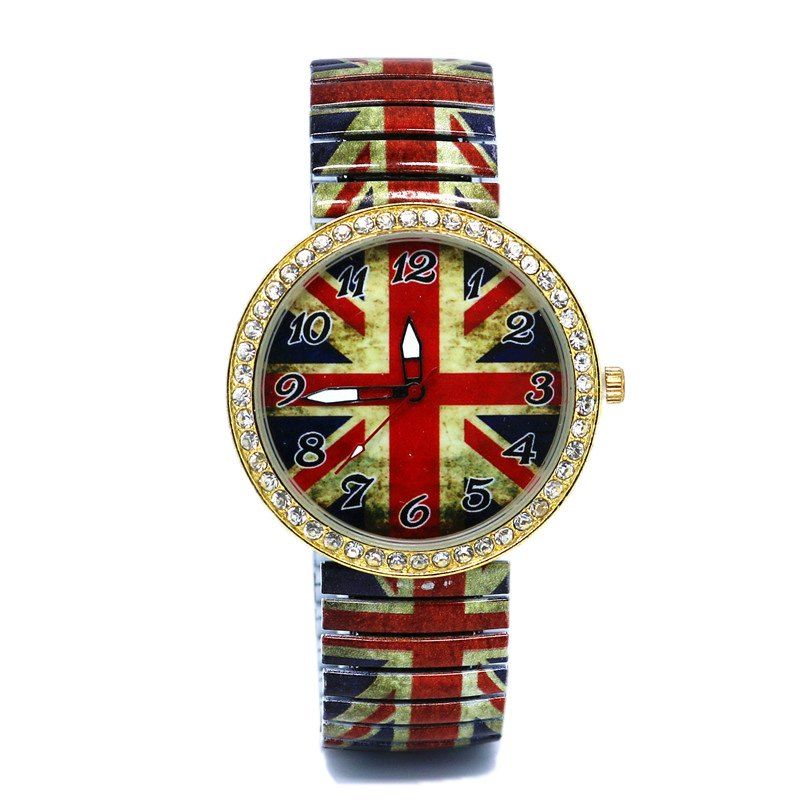 

Elastic Alloy Strap Union Jack Watch, Red