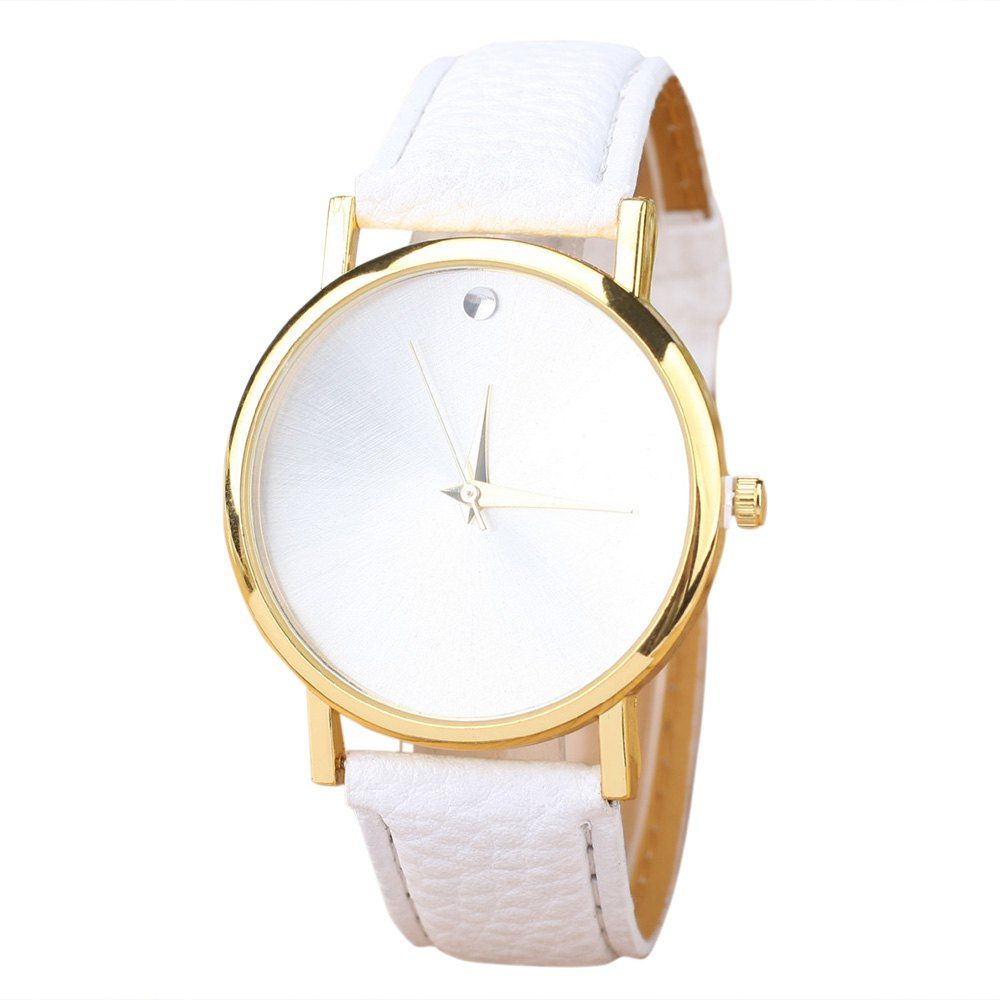 

Faux Leather Strap Minimalist Round Watch, White