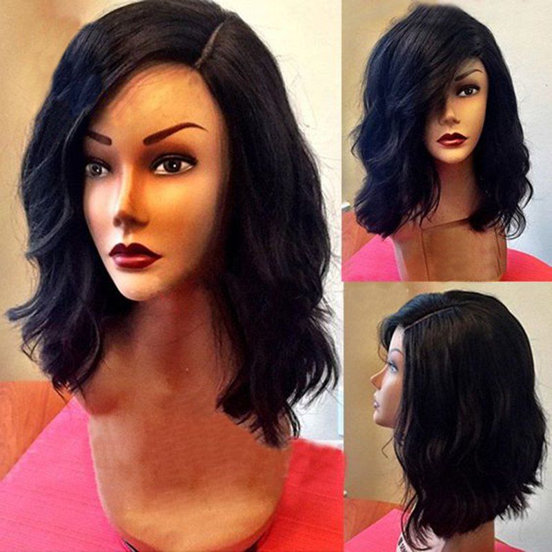 

Medium Side Parting Fluffy Wavy Bob Synthetic Wig, Black