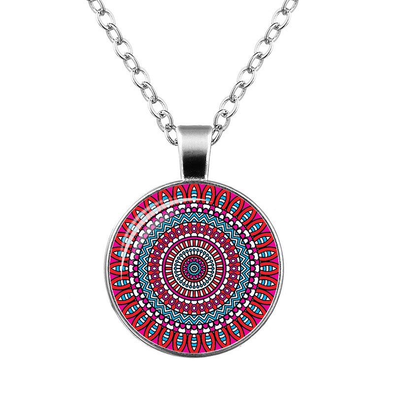 

Faux Gem Bohemian Flower Pendant Necklace, Red