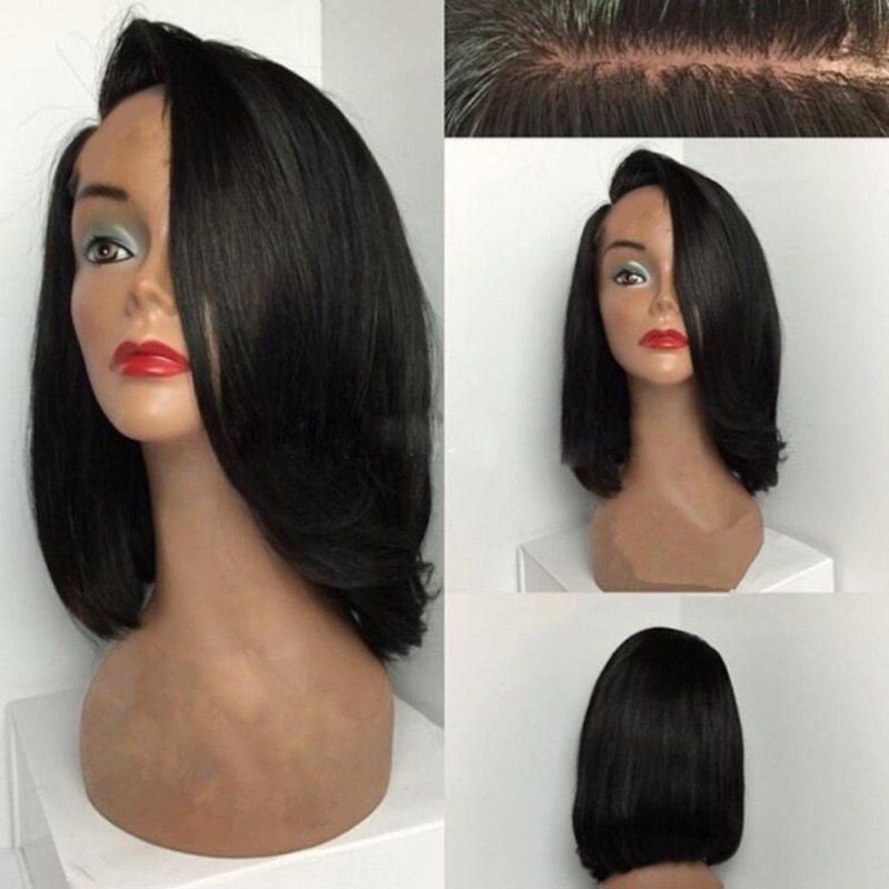 

Deep Side Parting Short Straight Bob Synthetic Wig, Black