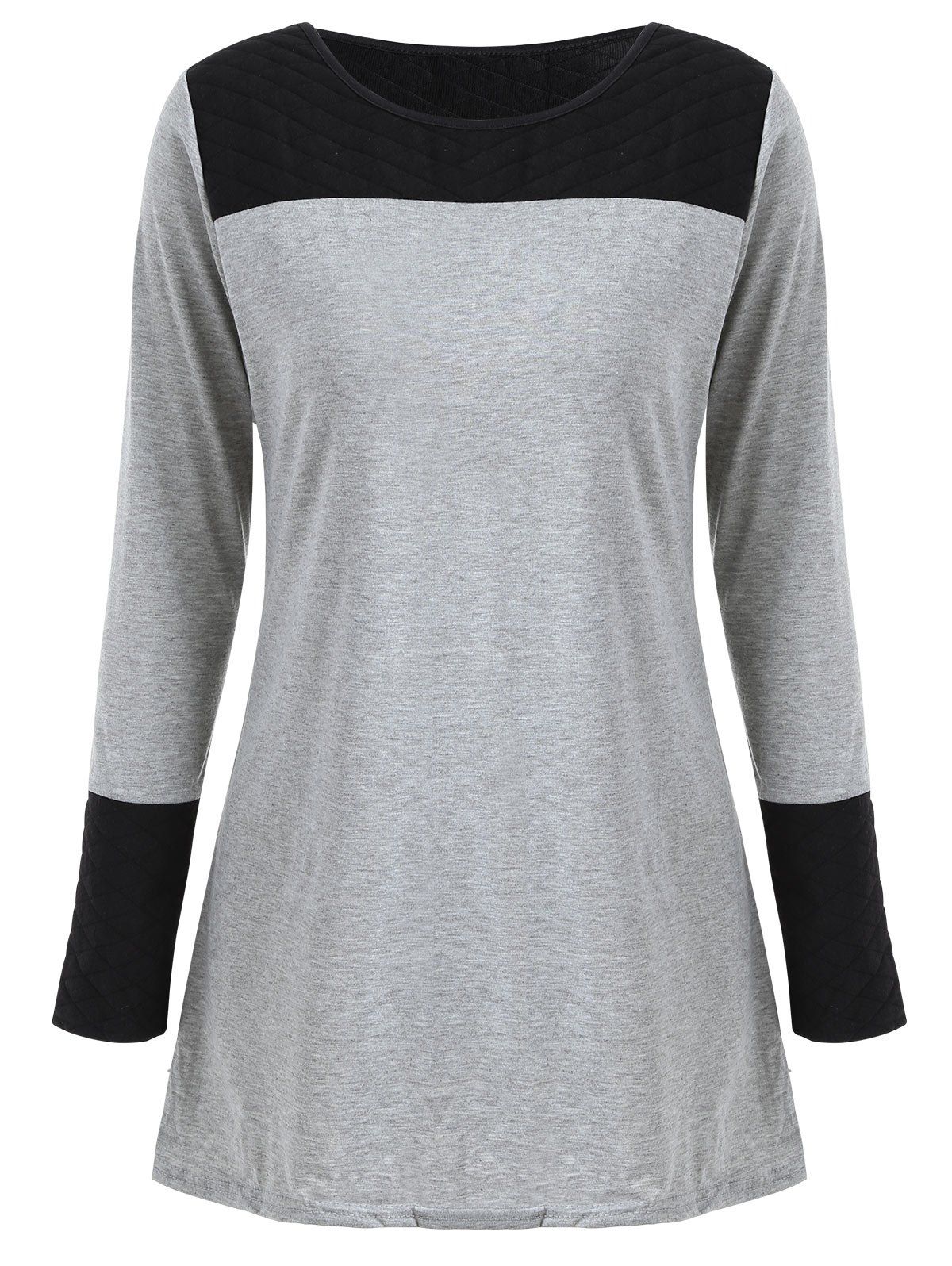 [62% OFF] Scoop Neck Long Sleeve Color Block Mini Dress | Rosegal