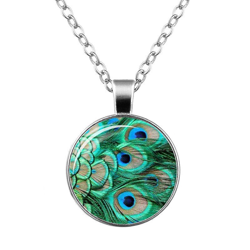 

Faux Gem Feather Peacock Pendant Necklace, Peacock blue