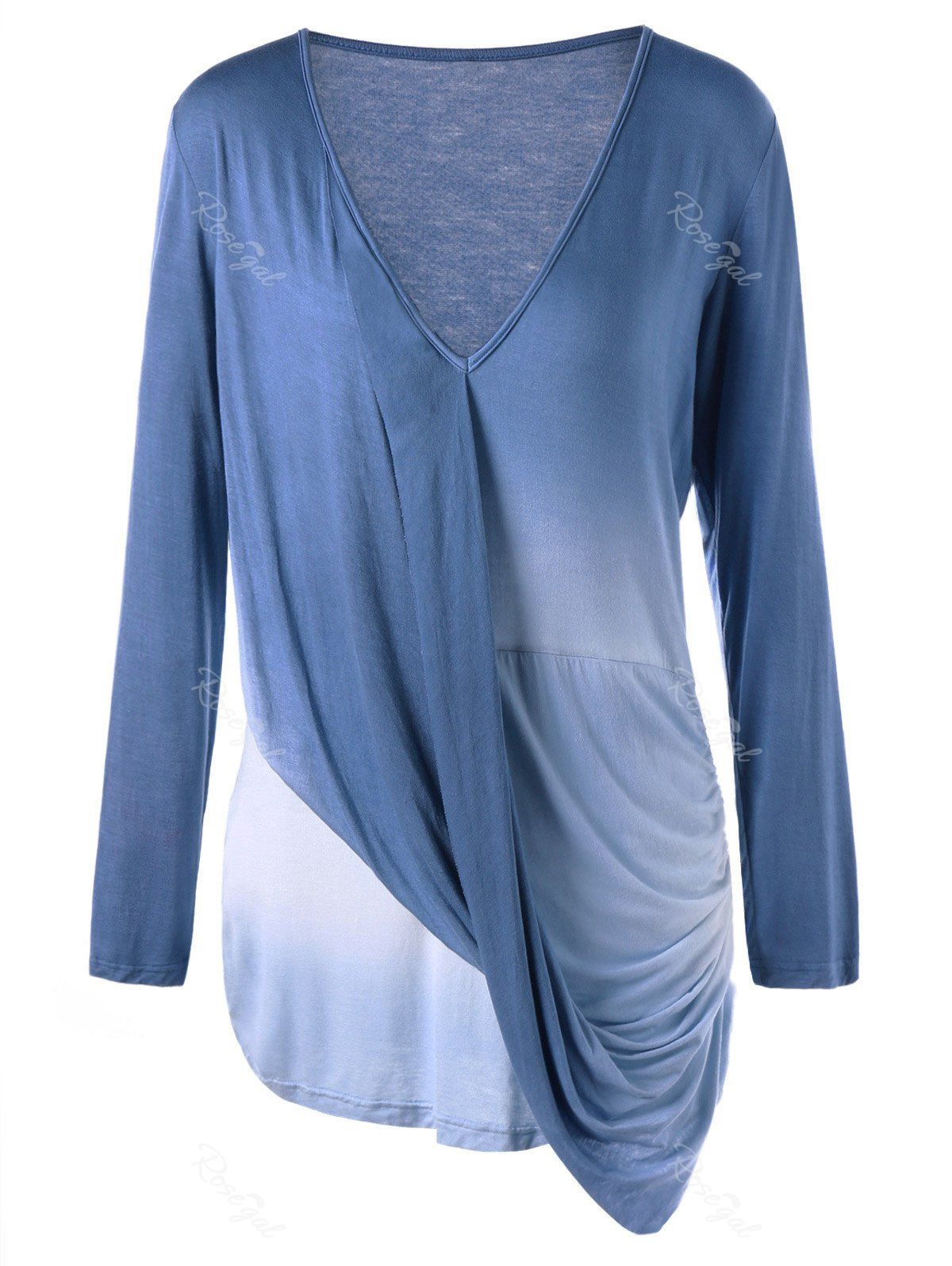 

Plus Size Long Sleeve Ombre Draped Top, Colormix