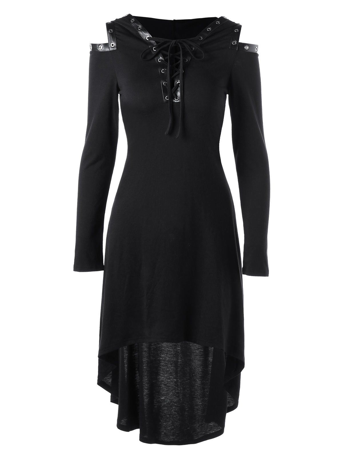 2018 Hooded Lace Up Cold Shoulder Gothic Dress In Black 2xl | Rosegal.com