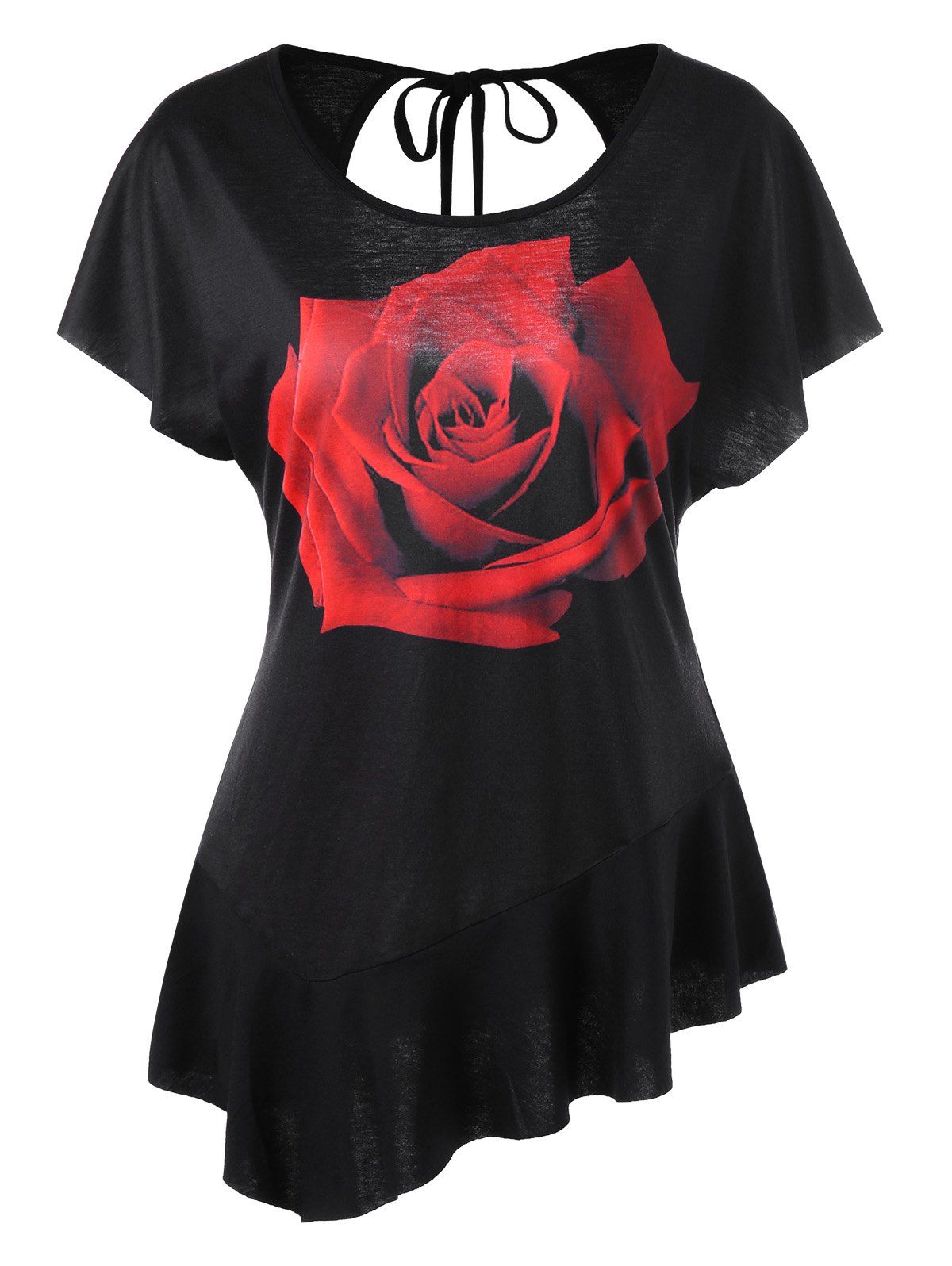 

Asymmetrical Rose Cut Out T-shirt, Black