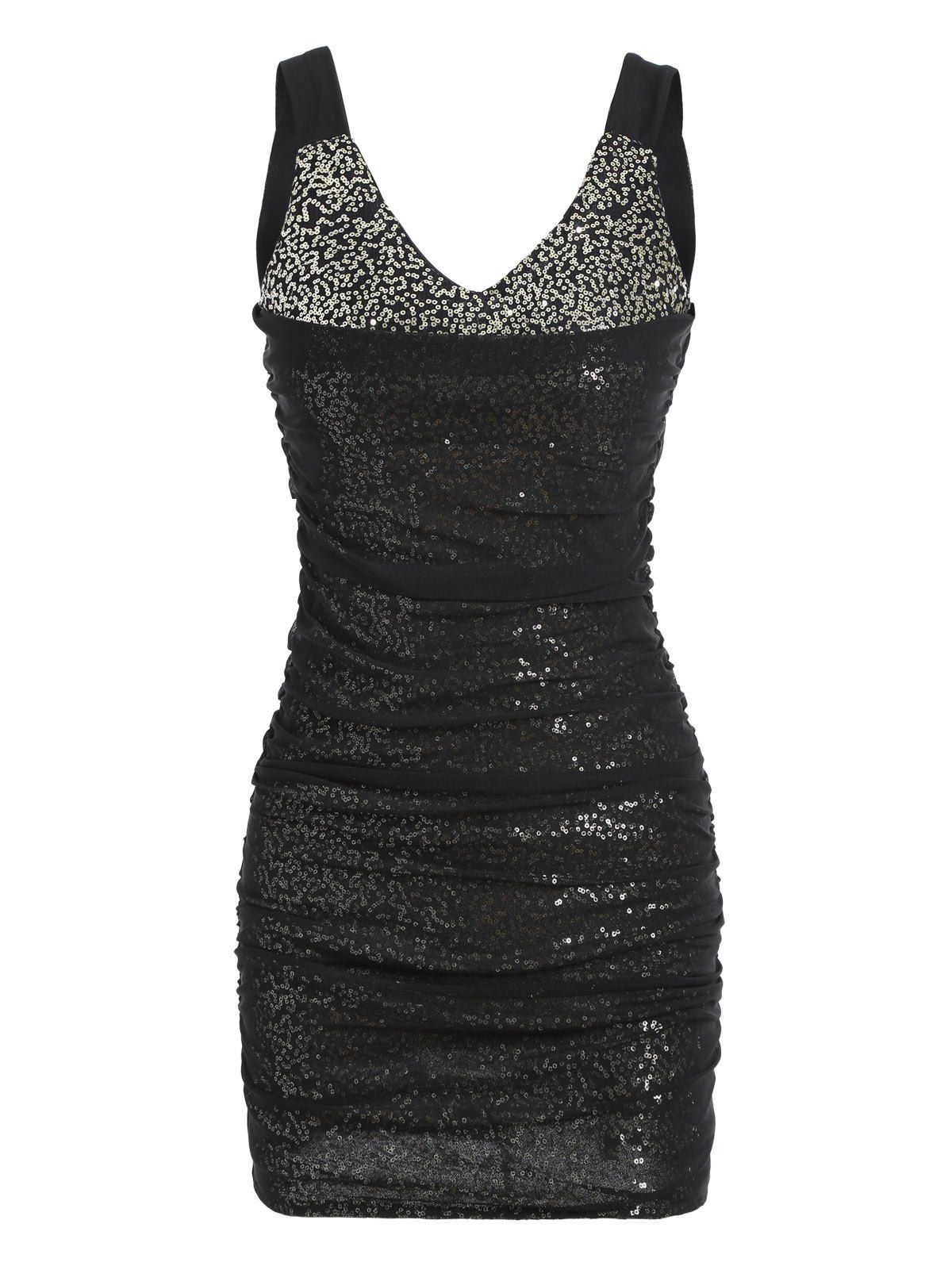 [47 OFF] VNeck Ruched Glitter Cocktail Prom Dress Rosegal