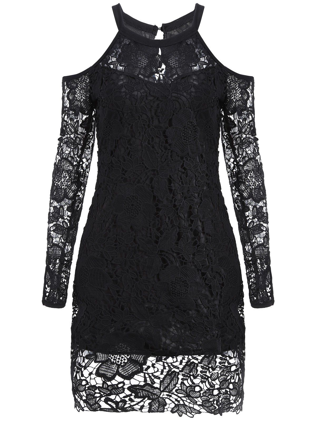 [57% OFF] Cold Shoulder Long Sleeve Lace Bodycon Dress | Rosegal