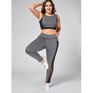 Plus Size Wirefree Yoga Bra and Mesh Panel Leggings - GRAY 4XL