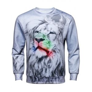 

Long Sleeve 3D Crown Lion Print Sweatshirt, Colormix