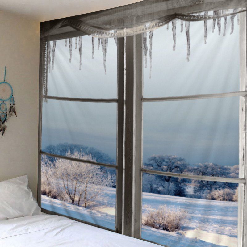 [47 OFF] Window Snow Print Tapestry Wall Hanging Art Decoration Rosegal