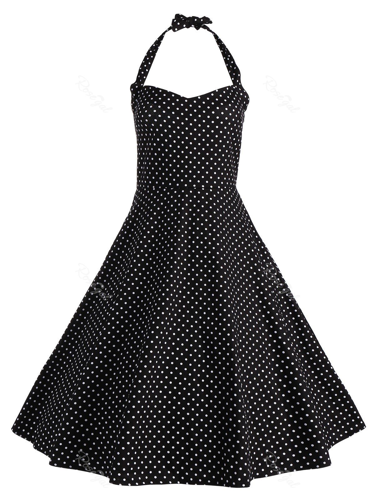 

Halter Polka Dot Vintage Plus Size Dress, Black