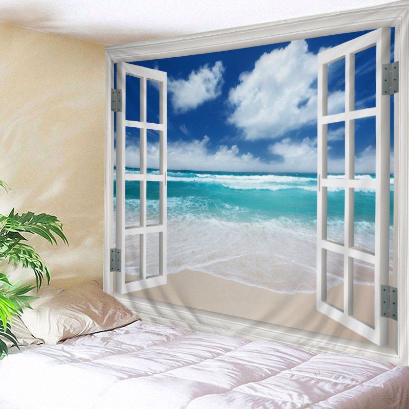 [41% OFF] Window Beach Print Tapestry Wall Hanging Art Decoration | Rosegal