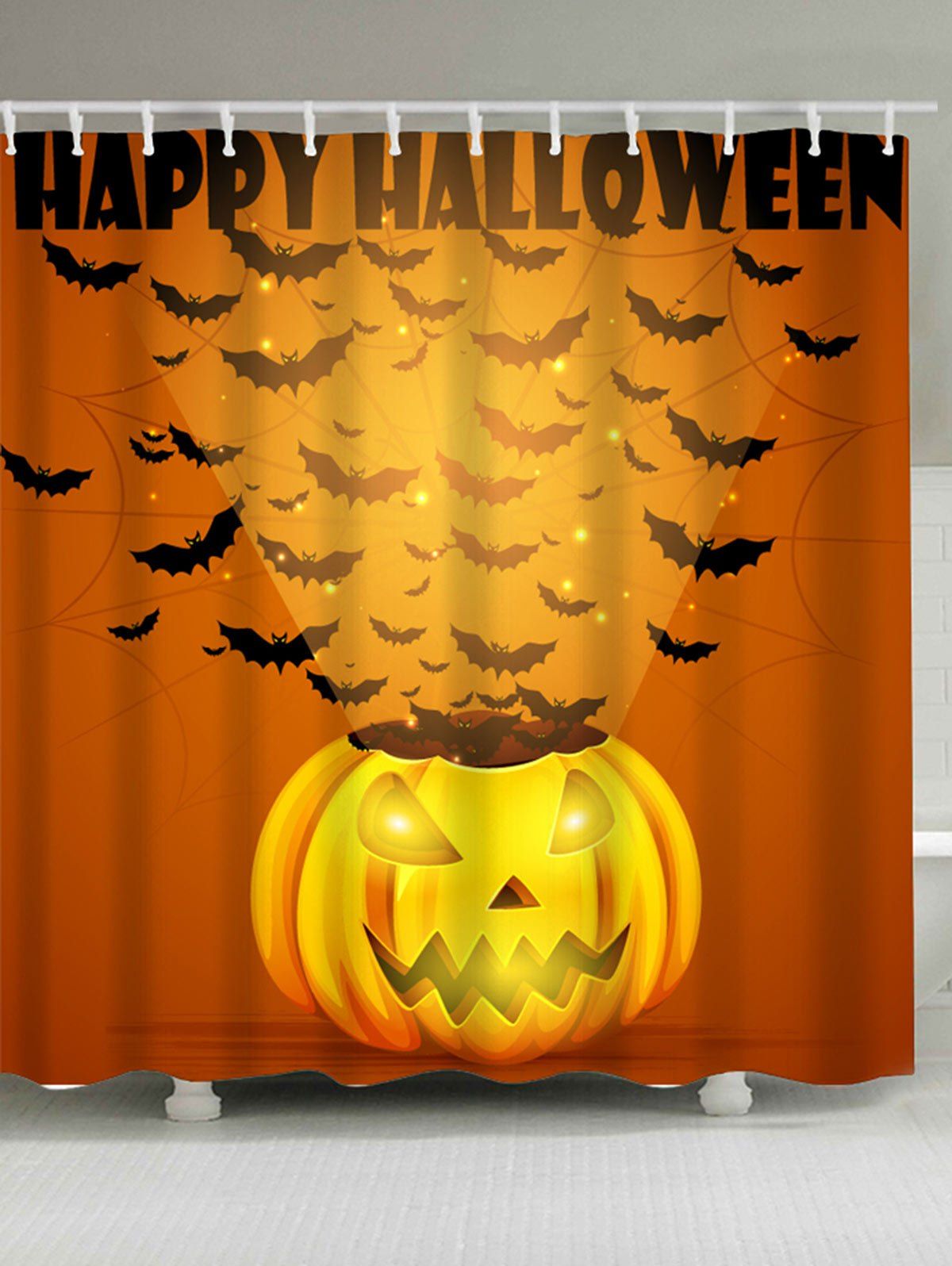 

Waterproof Halloween Pumpkin Bats Printed Shower Curtain, Ginger