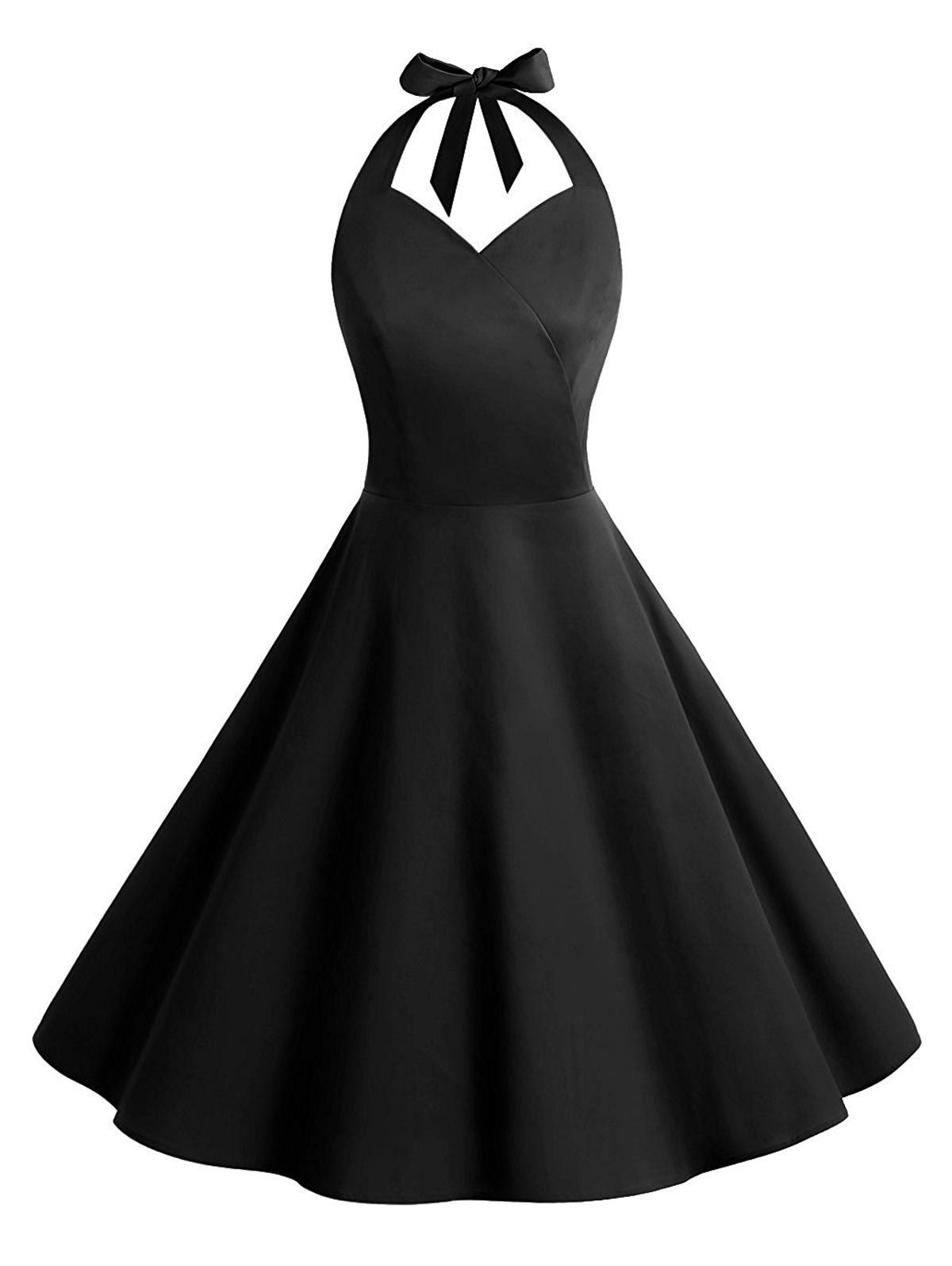 [19 OFF] Vintage Backless Halter Skater Party Dress Rosegal