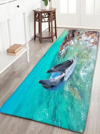 

Dolphin Print Bathroom Flannel Antislip Area Rug, Spa