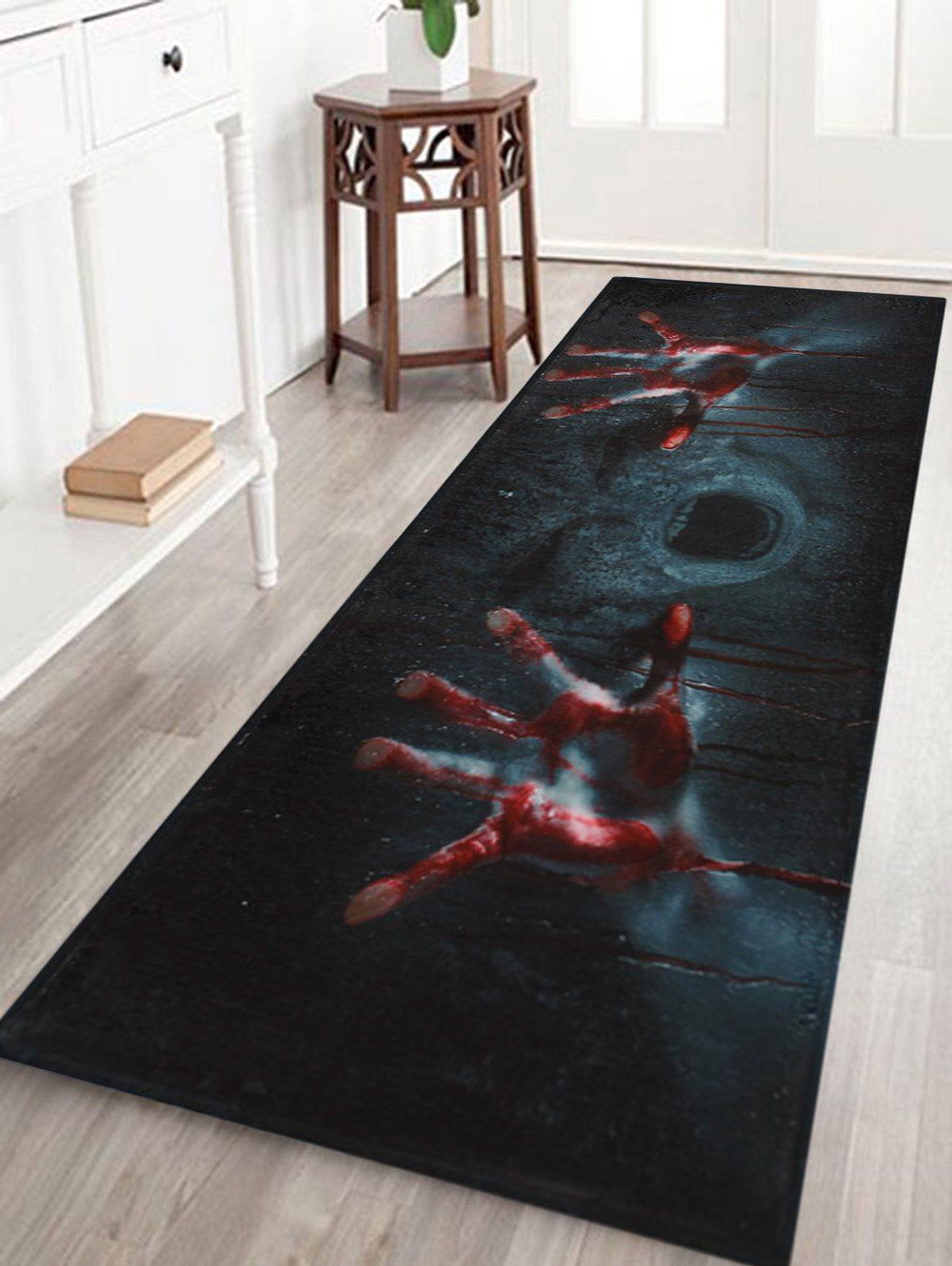 

Halloween Bloody Hands Pattern Anti-skid Water Absorption Area Rug, Black