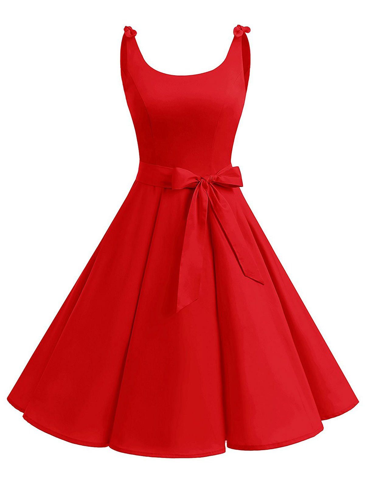 

Vintage Bowknot Cut Out Skater Party Dress, Red