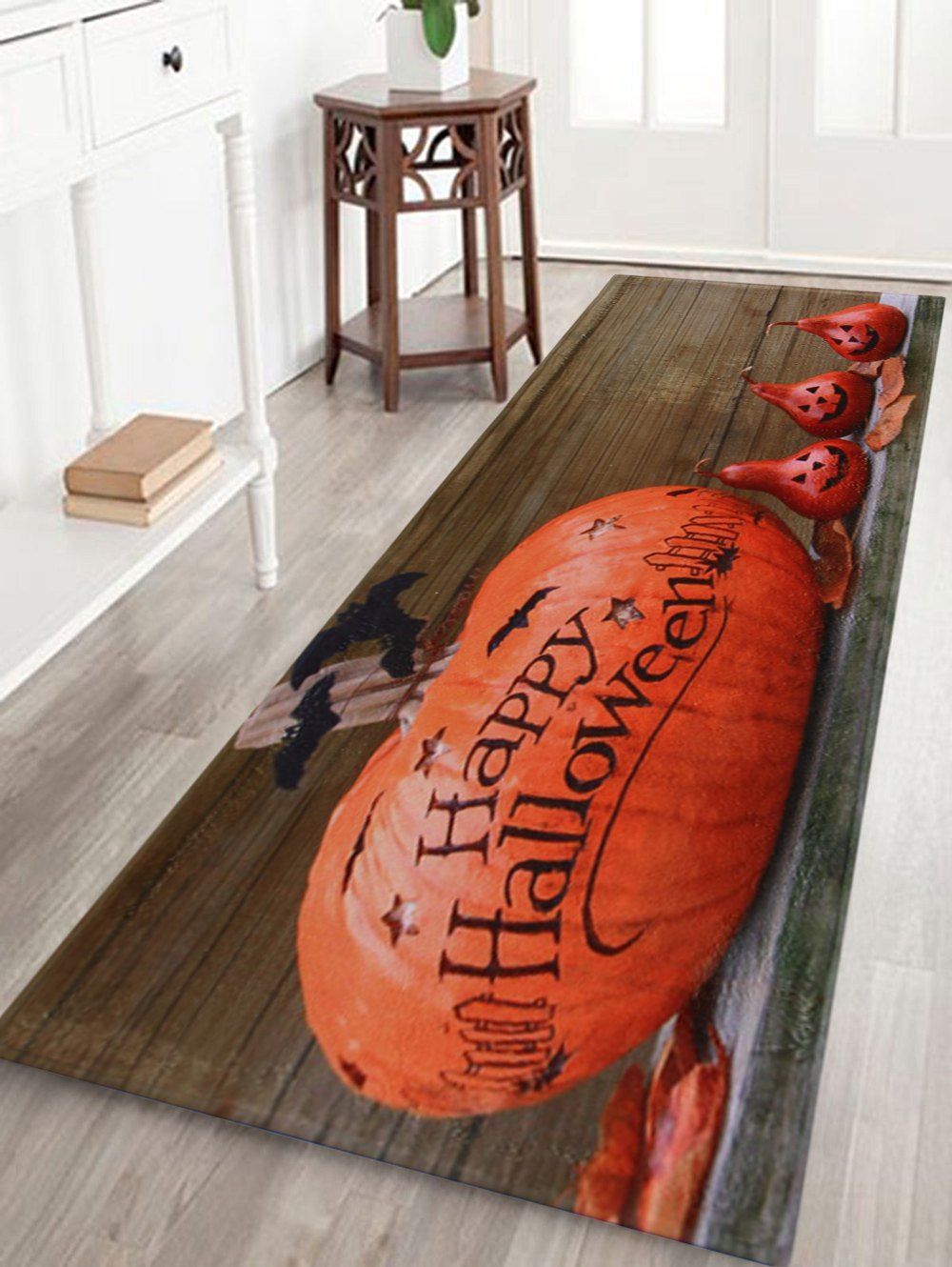 

Halloween Pumpkin Wood Pattern Anti-skid Water Absorption Area Rug, Orange red