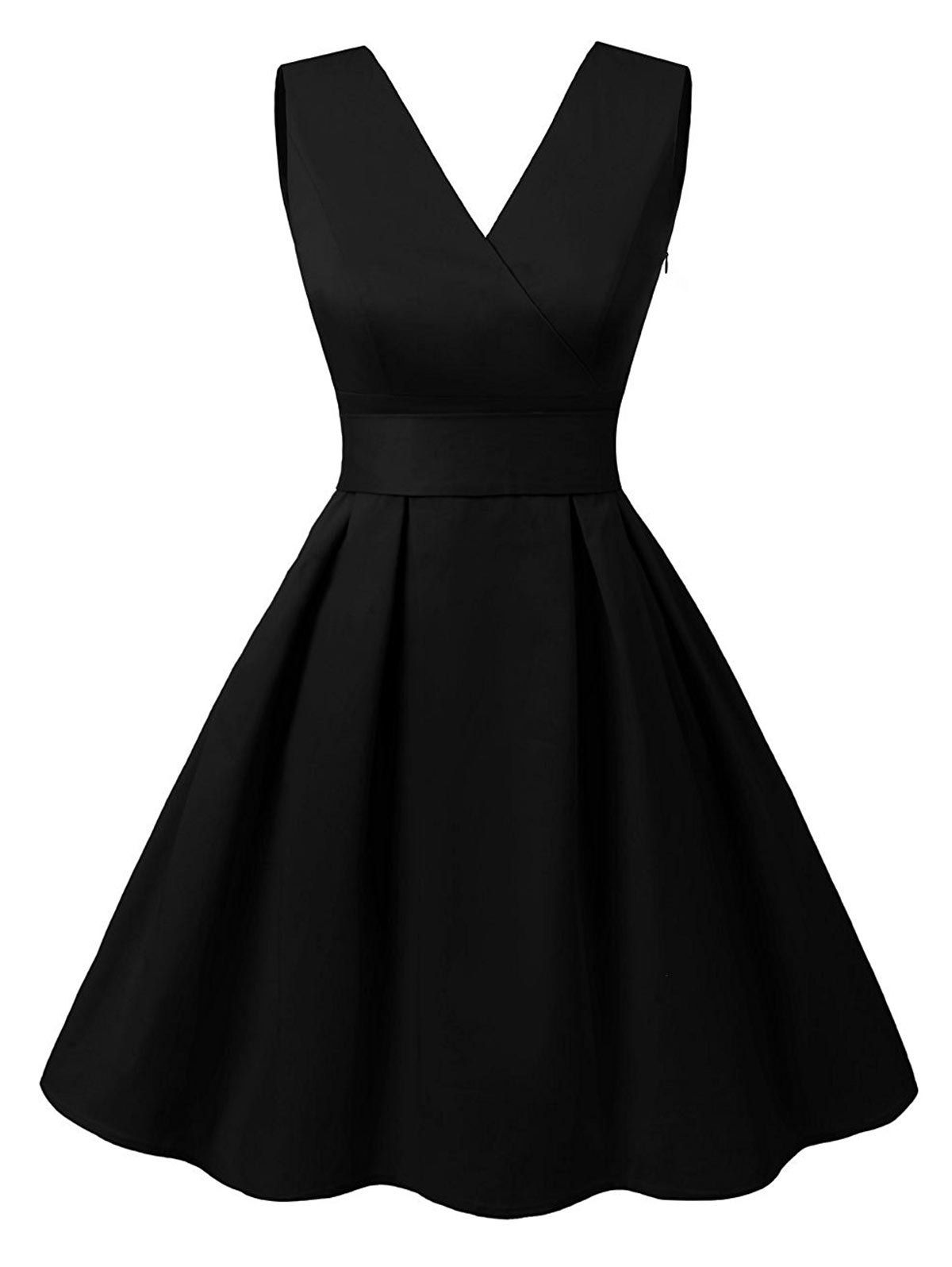 

Cut Out V Neck Vintage Pin Up Dress, Black