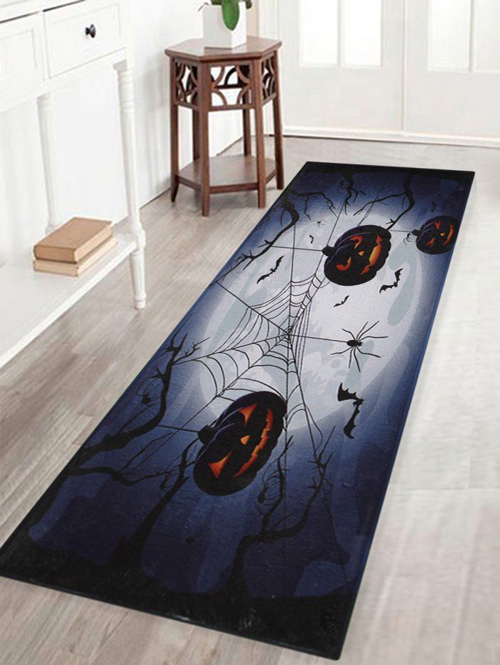 

Halloween Pumpkin Bat Pattern Anti-skid Water Absorption Area Rug, Deep blue