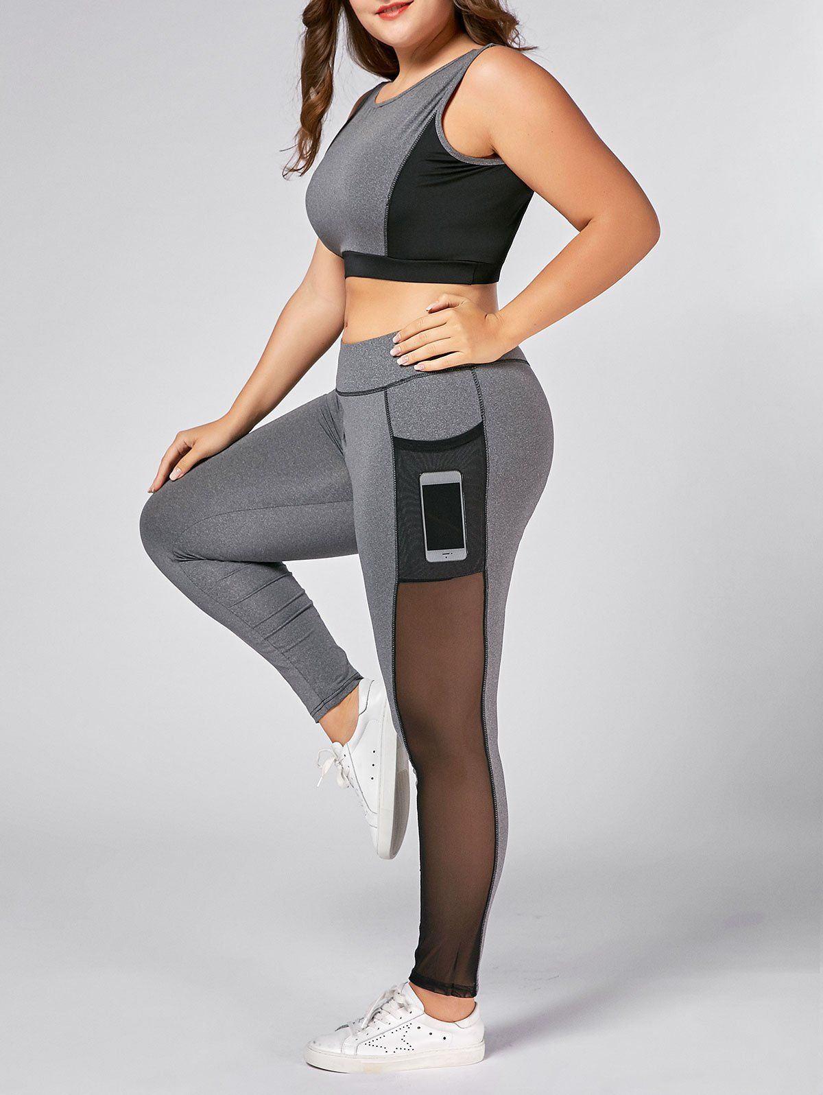 

Plus Size Wirefree Yoga Bra and Mesh Panel Leggings, Gray