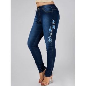 High Waist Plus Size Flower Embroidered Skinny Jeans