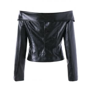 Black 2xl Zipper Up Off The Shoulder Jacket | RoseGal.com