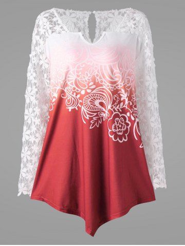 Plus Size Ombre Lace Yoke Top from Firstgrabber Firstgrabber Plus Size Ombre Lace Yoke Top