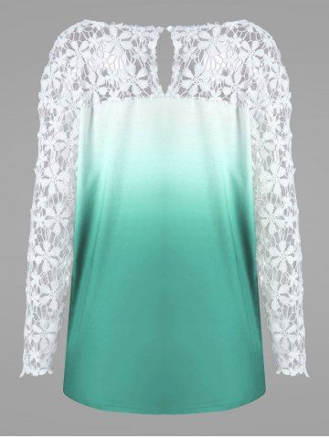 

Plus Size Ombre Lace Yoke Top, Lake green