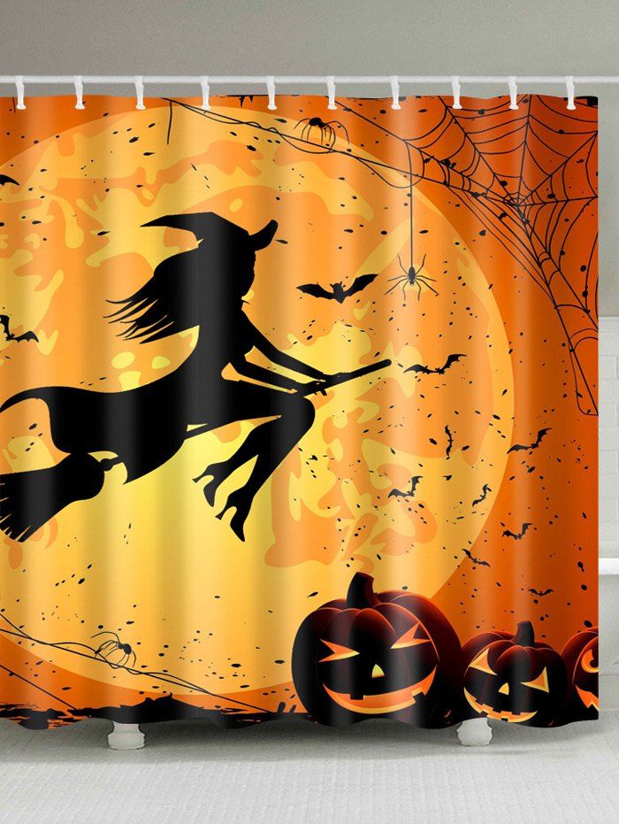 

Halloween Witch Polyester Fabric Shower Curtain, Bright orange